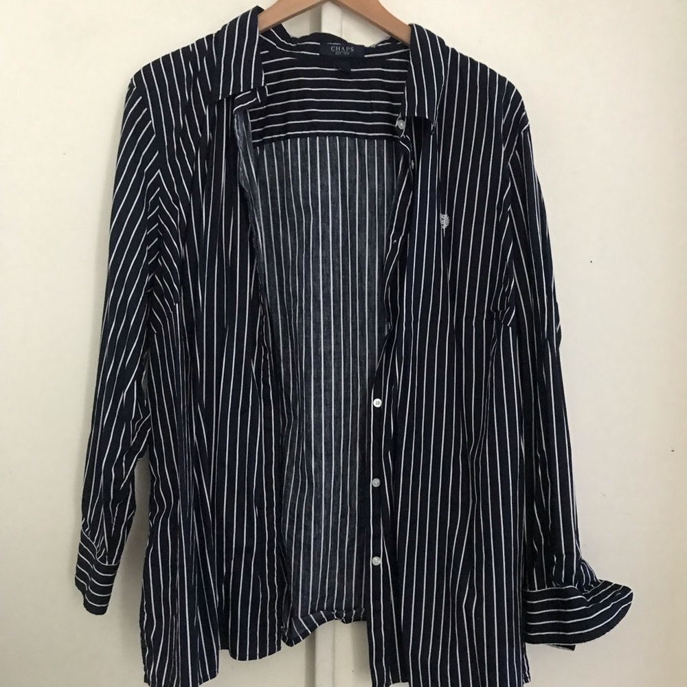 Chaps Coastal Grandma Striped button up Top
